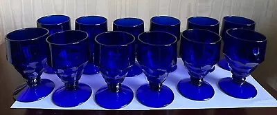 Vintage Viking Georgian Cobalt Blue Glass Footed Water Goblets Lot Of 12 • $75