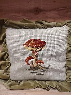 Vintage Needle Point Mushroom Pillow 12 X 12 • $15