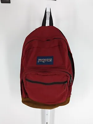 Jansport Vintage 90s Y2K Crimson Canvas Suede Leather Backpack 3 Compartment • $59.99