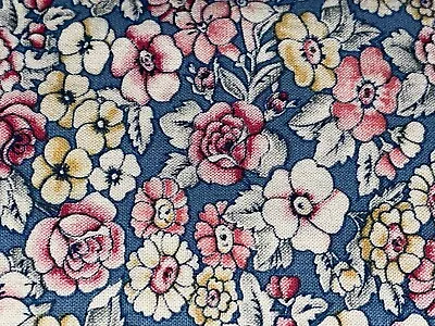 By 1/2 Yd Vintage Pansy Daisy Rose Floral Cotton Quilt BTHY Fabric Blue Yellow • $3.85