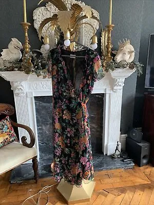 Beautiful Caroline Charles Black Floral Chiffon Lined Wrap Dress 12 • £60