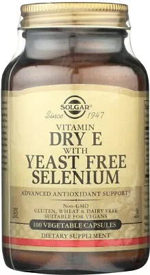 Solgar Dry Vitamin E With Yeast-Free Selenium 100 Vegetable Capsules • $17.99