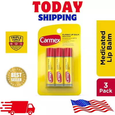 Carmex Medicated Lip Balm Sticks Lip Moisturizer For Dry Lips 0.15 Oz 3 Count • $4.88