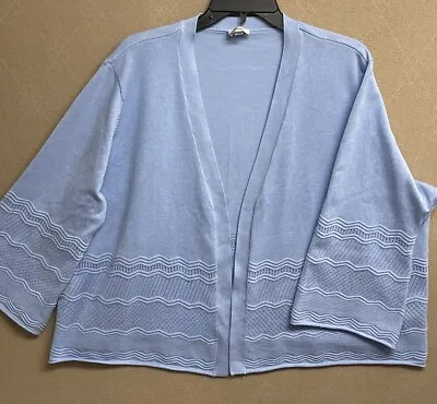 Avenue Cardigan Sweater Womens 26/28 Crochet Knit Open Front Sky Blue Soft Sell • $18