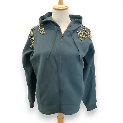 The Muses Lounge Full Zip Hoodie Blue XS Oversized Bling Rhinestones NEW • $14.99