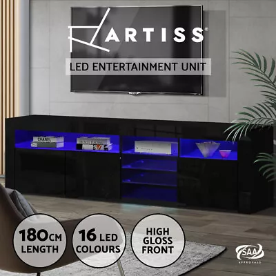 $186.96 • Buy Artiss TV Cabinet Entertainment Unit Stand RGB LED Gloss 3 Doors 180cm Black