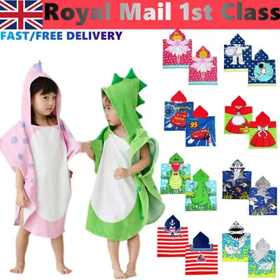 Hooded Kids Boys Girls Toddler Cotton Soft Poncho Bath Beach Swiming Pool Towel • £11.95