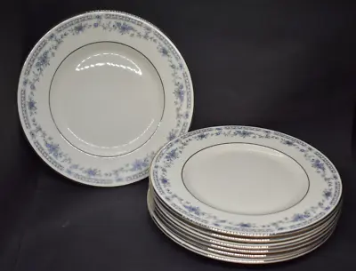 Mintons Bellemeade Pattern Set Of 7 Salad Plates Blue Flowers Platinum Trim • $38.50
