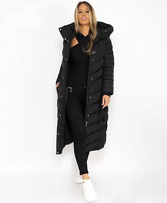 Womens Ladies Maxi Extra Long Puffer Parka Hood Jacket Quilted Winter Down Coat • £89.99