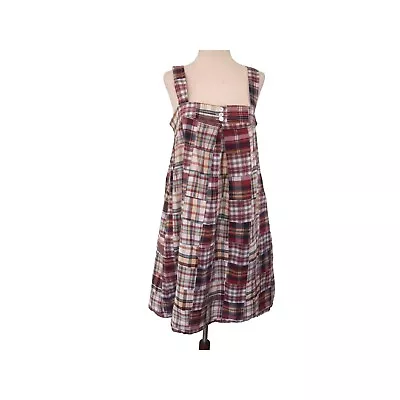 Vtg Y2K JCrew Womens Madras Patchwork Dress 6 Sleeveless Pockets Red Patchwork • $28.77