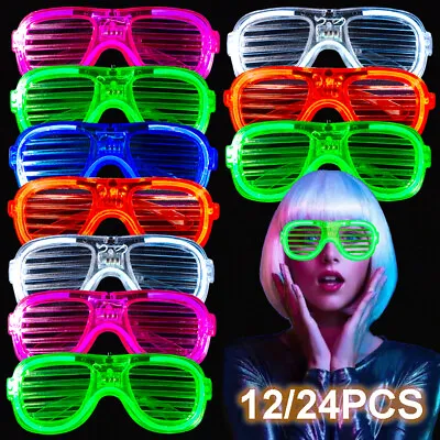 £11.99 • Buy 12-24 Flashing Party Glasses | LED Light Up Glow Neon Shutter Shades Disco Rave