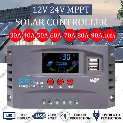 MPPT 30A 40A 50A 60A 70A 80A 90A 100A Solar Charge Controller 12V 24V Regulator • $26.69