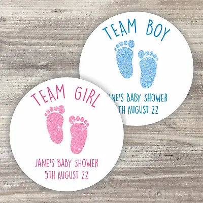 48 X Baby Shower Gender Reveal Personalised Stickers Team Girl Team Boy • £3.50