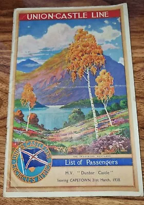 1938 M.V. Dunbar Castle Passenger List Info 31/3 Union Castle Line   • £19.99