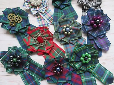 £8.99 • Buy Tartan Ruffle Rosette Ribbon Mini Scottish Highlands Brooch Pin Wedding Burns