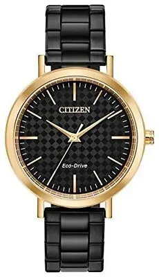 Citizen Drive Eco-Drive EM0768-54E Rose Gold Tone Black Dial Womens Dress Watch • $89