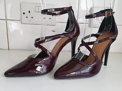 Zara Trafaluc Uk 3 Eu 36 Womens Maroon Red Patent Heels Court Shoes • £13.99