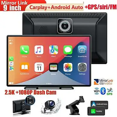 9  Portable Car Stereo 2.5K+1080P Dash Cam Wireless Apple CarPlay Android Auto • $147.99