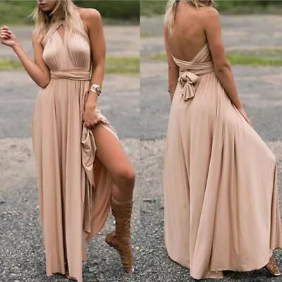Women Diverse Dressing Styles Sexy Strappy LongDress Bridesmaid DressSolidColor • £16.27