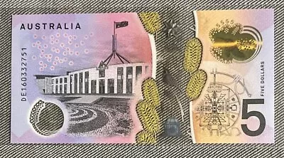 2016 Australia Pair Of $5 Banknote Unc Stevens/fraser With Prefix De160332751-2 • $17