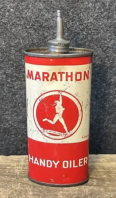 Vtg 1930s 40s Marathon Handy Oil Lead Top Oiler Oil Can Tin The Ohio Oil Co • $70