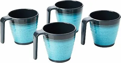 4x Melamine Mug Set Tea Coffee Latte Cups Camping Picnic Tableware Crockery Aqua • £19.95