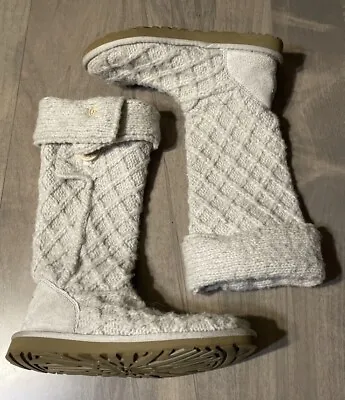 UGG Tall Knit Women’s Boots  Lattice Pattern Cardy Size 6  Tan Camel  S/N 3066 • $29.98