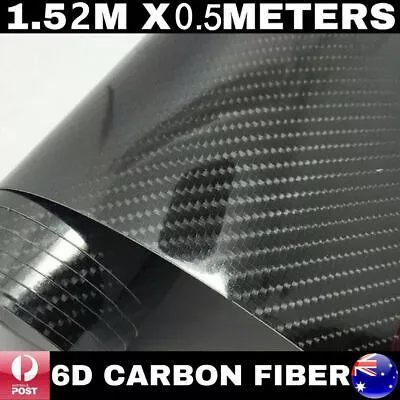 6d Black Super Ultra Gloss Carbon Fibre Fiber Car Vinyl Wrap Film 1.52m X 50cm • $14.49