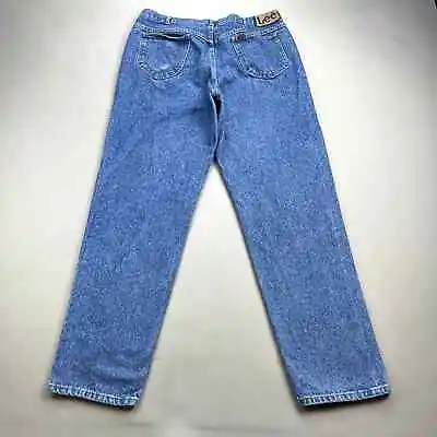 Vintage Lee Jeans Mens 36 Blue Denim Straight Leg Medium Stone Wash Made USA 90s • $15.59