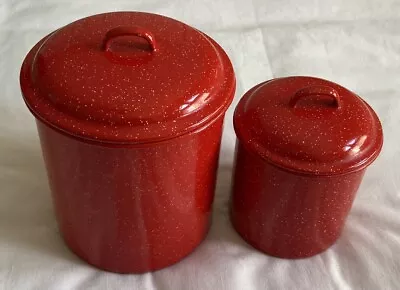 Set Of 2 Metal Kitchen Flour/Sugar Canisters W/Lids - Red Spec Cabin/Campfire • $22.99