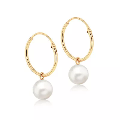 9CT Yellow Gold Mother Of Pearl Endless Hoop Drop Earrings • £54.99