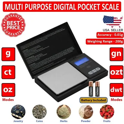 Digital Pocket Scale Jewelry Gram Weight 200g X0.01g Precision Gold Herb Diamond • $11.79