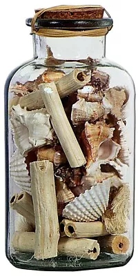 Heavy Glass Jar Of Shells  Cork Lid Nautical Seaside Bathroom Beach Ornament • £9.50