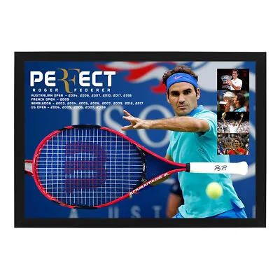 £857.34 • Buy Roger Federer Hand Signed Framed Tennis Racquet Custom Backdrop Nadal Djokovic