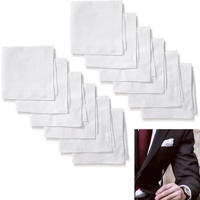 12 X Men Handkerchief Pocket Hankie Solid White 100% Cotton Fancy Fashion Suit • $13.15