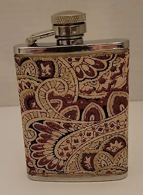 Lifepod -Mini Stainless Steel Flask - 3 Oz - Paisley Fabric  Wrap  - 18/8 • $12