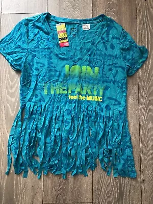 Zumba Blue Tassle Hem  Top Fitness Gym Training Dance Workout Size 14 16 18 • £8.75