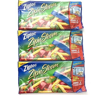 Lot Of 3 Ziploc Zip N Steam Large Bags 7 Bags Each Microwave Steam Discontinued • £57