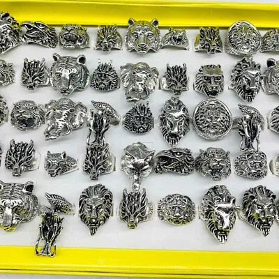 Wholesale 20pcs Lots Retro Punk Biker Animal Dragon Jewelry Antique Silver Rings • $13.95