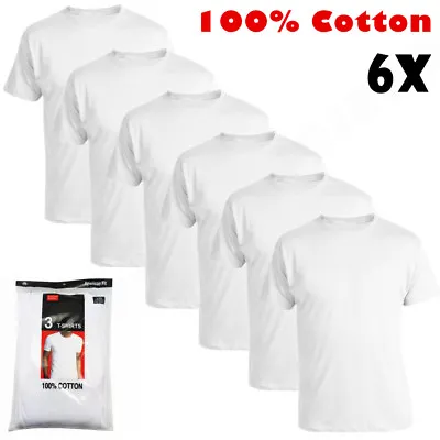 6 Pack Men's 100% Cotton Tagless Crew-Neck T-Shirt Undershirt Tee White S-XL • $25.99