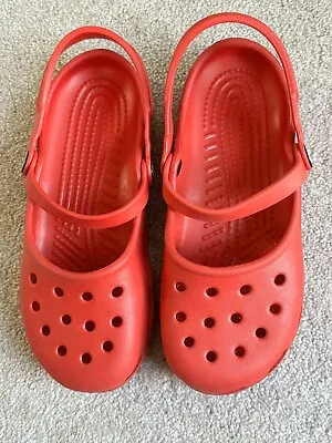 Crocs Karin Mary Jane Classic Clog Red Slingback Comfort Shoes Youth 3 Women 5 • $25