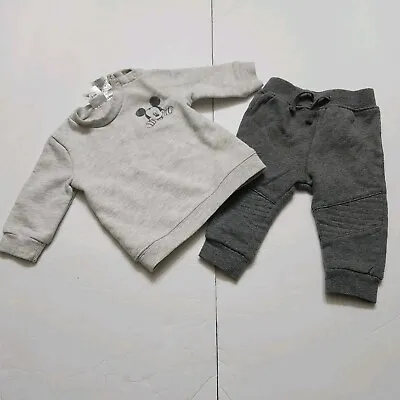Disney Baby Mickey Mouse Gray Pullover Top With Pants 2 Piece Outfit 3-6 Months • $4.99