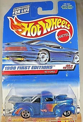 1998 Hot Wheels #654 First Editions 20/40 '40 FORD Blue WPurple Outline Malaysia • $7.20