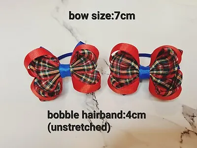 2 School Hair Bow Bobbels Tartan Ribbon Hairbows(pair) • £3.20