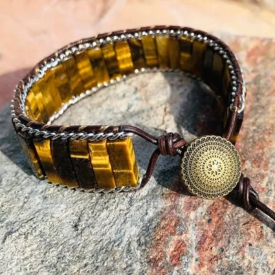 Tiger's Eye Bracelet Handmade Natural Stone Healing Protection Beads Bracelet • $13.55