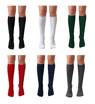 Ladies Knee High Pop Cotton Socks Assorted Colours Back To School Girl Size 4-7 • £3.79