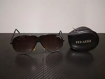 Ferarri Folding Aviator Pilot Style Sunglasses Black Frame Black Case Vintage • $13.66