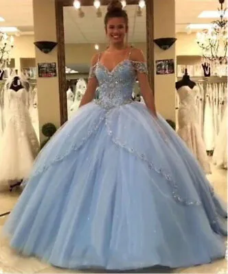 Cinderella Quinceanera Dresses Ball Gown Beaded Pageant Sweet 16 Prom Party • $166.38