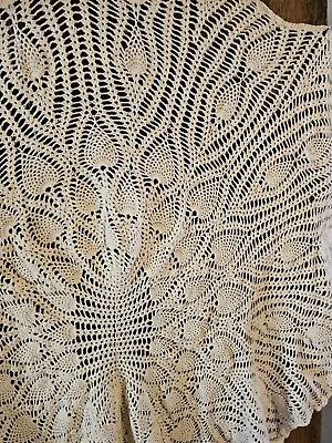 Vintage Handmade Crochet Tablecloth Pineapple Oval Design Ivory 4' X 3-1/3'  • $24.95