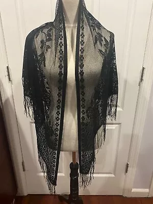 Black Sheer Triangle Scarf Shawl Wrap Lightweight 70.9x29.5inches Floral • $14.99